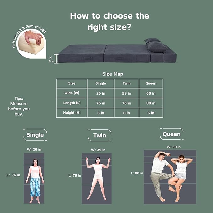 Folding Sofa Bed, 4 in 1 Convertible Sleeper Chair with Pillow, Single Memory Foam Fold Out Chair Bed, Modern Floor Futon Sofa Couch Mattress for Living Room/Guest/Apartment, Dark Grey