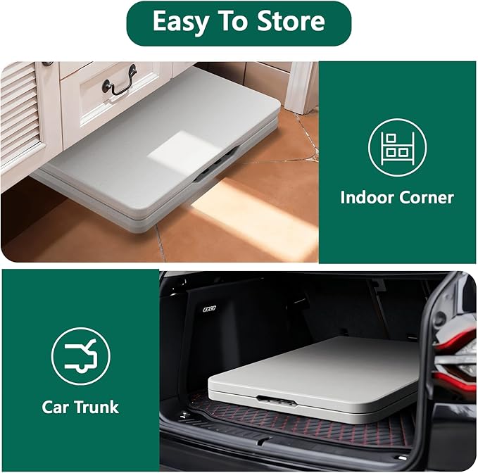 Folding Table 1 Pack, 4FT Folding Table with Adjustable Height, Heavy Duty Plastic Foldable Table Portable, Steel Legs Supports to 300lbs, Suitable for Party, Camping, Events Indoor&Outdoor Use, White