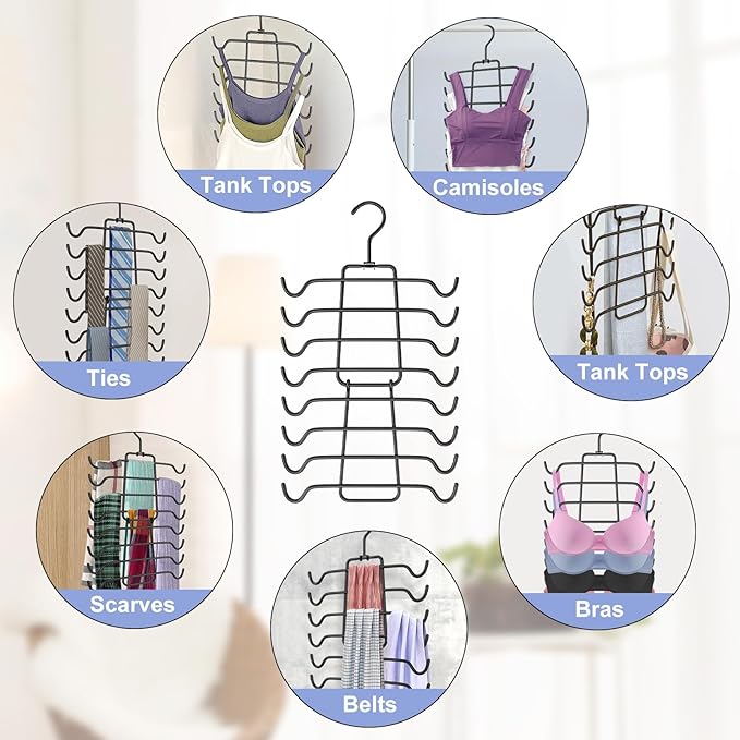 3Pcs Tank Top Hangers Space Saving Hanger Organizer Bra Hangers for Closet Organizer 360° Rotating Metal Closet Organizers and Storage Lingerie Hangers for Cami Bras Belts Swimsuits Lingeries Black