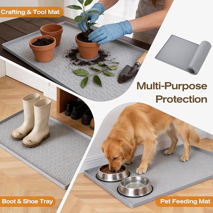 TRZZ Silicone Waterproof Under Sink Mat 28" x 22", Drip Tray and Cabinet Liner for Kitchen and Bathroom, Prevents Water Damage and Organizes Cabinets (Beige)