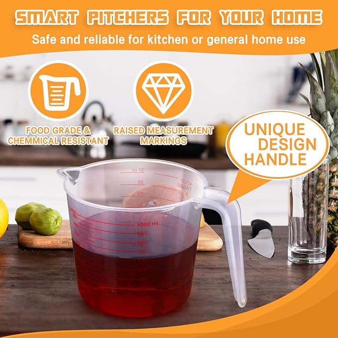 TOODOO 12 Pcs 4 Cup/32 oz Measuring Cups Capacity Clear Plastic Measuring Cups with Spout and Handle Grip 1000 ml Marking for Oil Flour, Water, Liquid, Ingredient