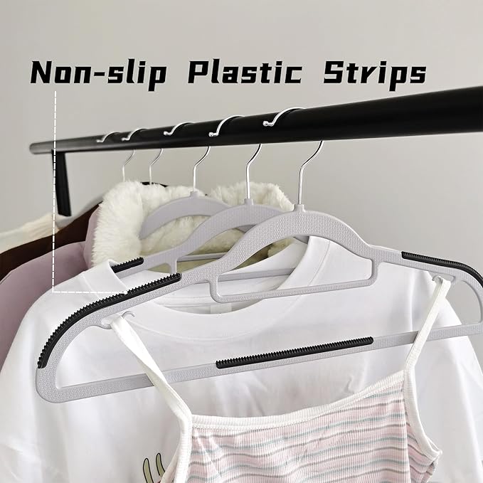 Plastic Clothes Hangers 50 Pack, Slim Space Saving Hangers with Anti-Slip Grip, 16.5 Inch Non Slip Coat Hangers with 360° Swivel Hooks for Shirts, Pants, Jackets & Closet Organization