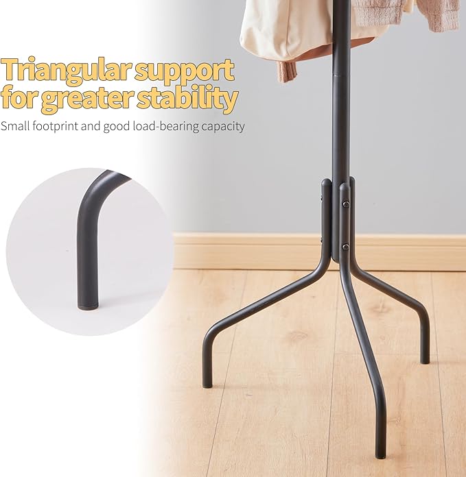 Coat Rack Freestanding,hat and coat rack stand for entryway,Living Room,Bedroom,Metal coat tree with12 Hooks and 3 Legs (Black)