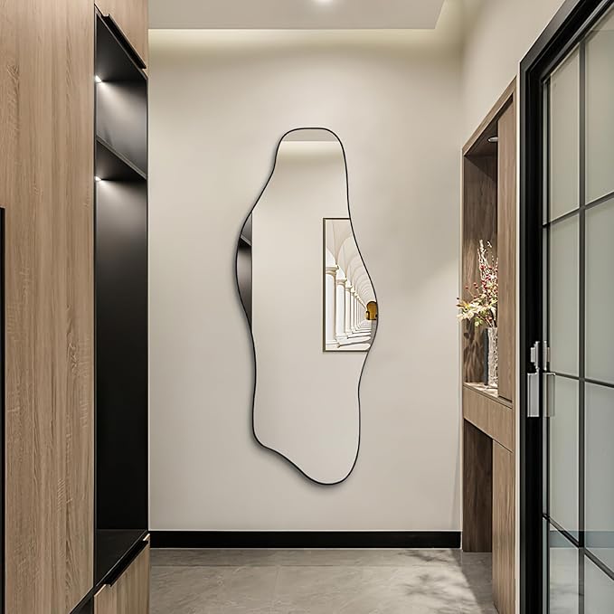Irregular Frameless Mirror, 60"x24" Large Asymmetrical Tempered Glass Mirror, Modern Organic Shape Mirrors for Living Room Bedroom Hallway Entryway, Hangs Vertically or Horizontally