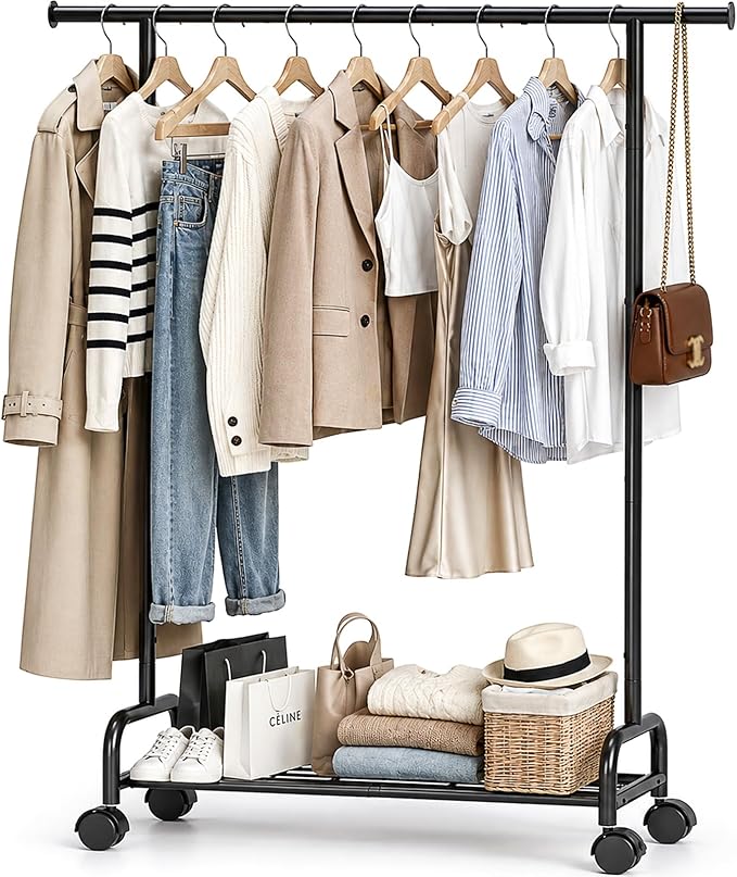 APEXCHASER Clothes Rack-Large-Capacity Rolling Clothing Racks with Shelves, Hanging Clothes-Portable Wardrobe Rack, Metal Garment Rack with Wheels for the Bedroom Laundry Room