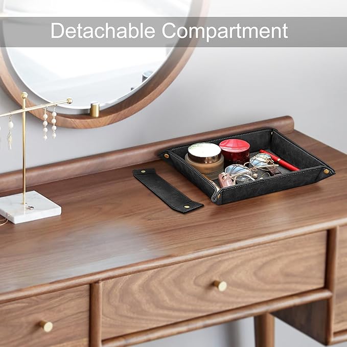 SITHON Valet Tray Desktop Storage Organizer, Removable 2 Compartments Catchall Tray Bedside Vanity Nightstand Caddy Holder Desk Storage Plate, Graduation, Black