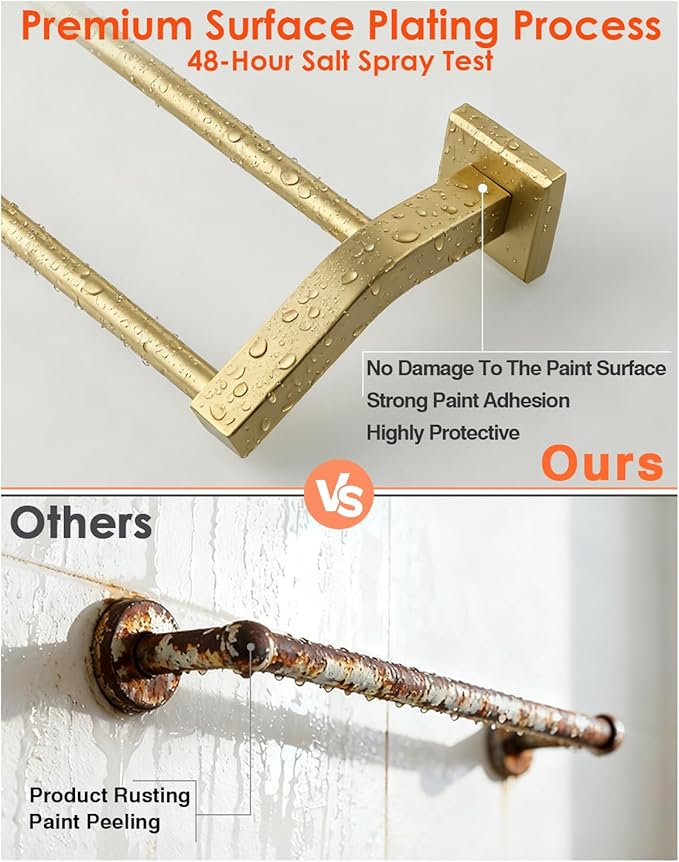 Alise Bath Double Towel Bars Towel Racks for Bathroom,Wall Mount Towel Holder Heavy Duty SUS304 Stainless Steel Towel Hanger Towel Rail,Gold,16 Inch