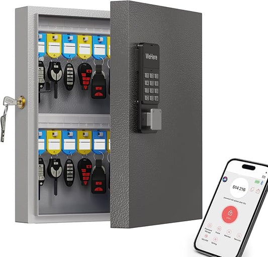 32-Key Smart Key Lock Box (Plus) Wall Mount – Commercial Key Management Cabinet with App, Keypad, Bluetooth & WiFi Unlock (Sold Separately), Access Log Tracking Keys for Rental, Office,Car