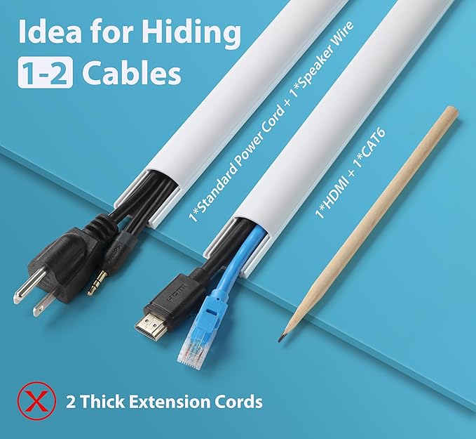 ZhiYo Cord Covers for Wires on Wall, 85in(6 x L14.2in) Cable Hider for Hiding 1-2 Cables, PVC Wire Covers for Cords on Wall Mount TV in Home or Office, Beige W1in x H0.41in
