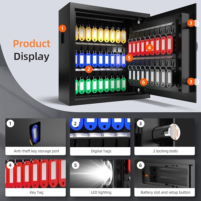 XDeer 45-Keys Key Lock Box Wall Mount with Advanced Anti-Theft Deposit Key Slot & LED Light, Key Cabinet with Combo and Key Lock, Key Safe for Hotels & Office & Companies & Car Dealerships 1PCS