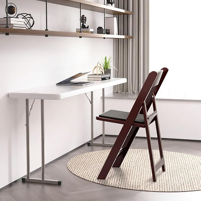 VINGLI Resin Folding Chairs with Cushion, Foldable Plastic Chair with Comfortable Padded Seats, Perfect for Event Party Indoor Outdoor, Reddish Brown, 8 PC