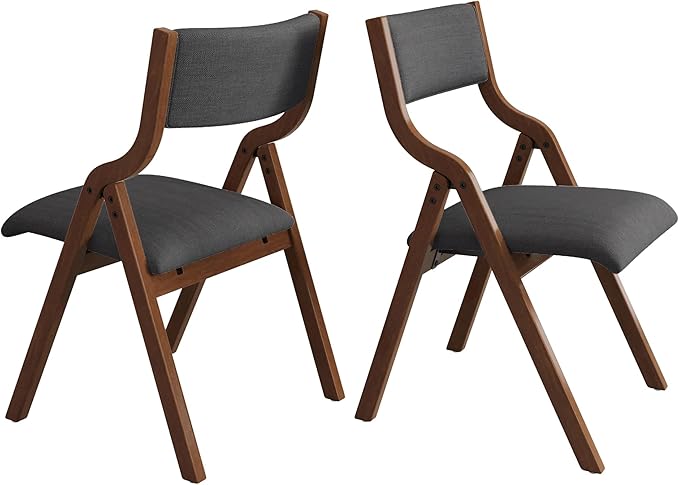 Ball & Cast Upholstered Folding Chairs Set of 2,with Ergonomically Designed Back and Solid Wood Frame,Portable Activity Meeting Chair, for Dining Room,Outdoor Events,No Assembly Required,Grey+Walnut