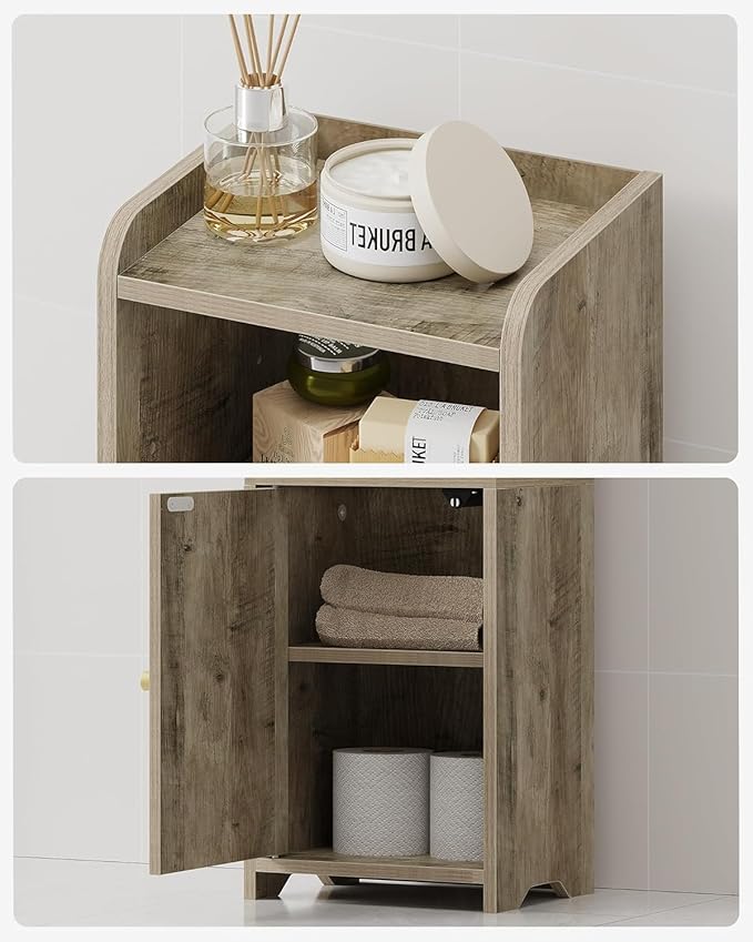 Hzuaneri Bathroom Storage Cabinet, Corner Floor Cabinet with Doors and Adjustable Shelf, Narrow Toilet Paper Cabinets, Bathroom Organizer for Small Spaces, Rustic Greige BC39705X