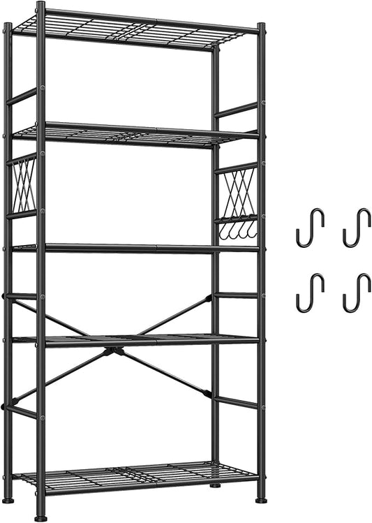 5-Storage Shelves Wire Shelving with Hooks, Metal Shelving Units Shelf Organizer, Wobble-Free Storage Rack with Adjustable Leveling Feet for Kitchen Pantry Laundry Bathroom Dorm,12"D x 30"W x 72"H