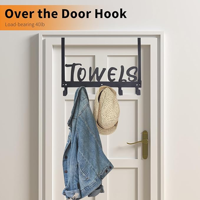 Gohiuo Over the Door Hook, Towel Holder Towel Hook for Bathroom, Towel Hanger Door Rack with 5 Coat Hooks, Over the Door Hanger Towel Rack for Bathroom, Bedroom Towels Coats(White)