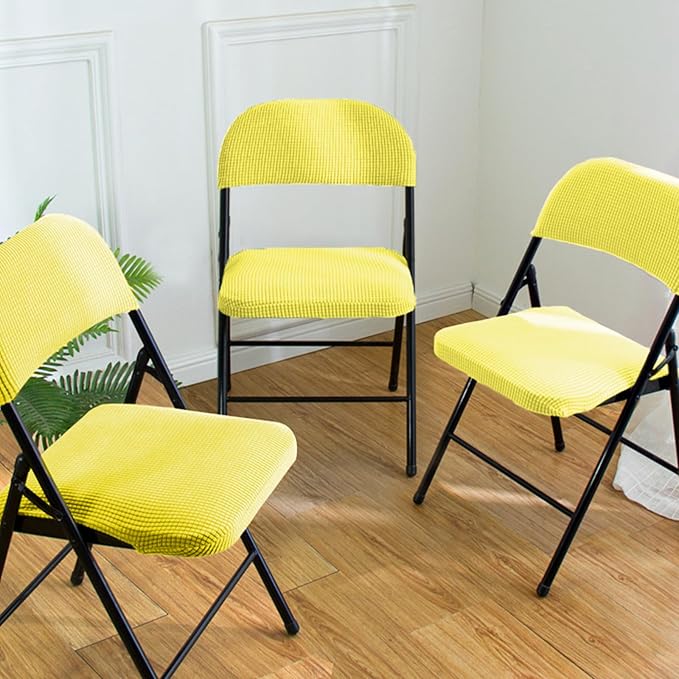 Dust-Proof Folding Chair Covers 2 Piece Set Backrest & Seat Cushion Cover for Office Meeting，Household，Computer，Party (Yellow, One Size)