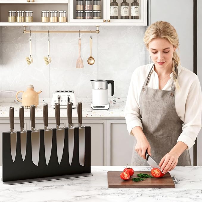 THMINS Large Black Magnetic Knife Block Stainless Steel Double-Sided Magnetic Knife Holder, Universal Multi-function Display Rack for Kitchen Counter