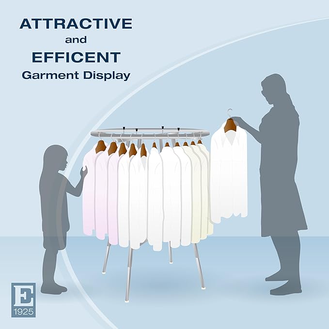 Econoco 36-Inch Folding Round Garment Rack, Adjustable 48–66″ Height Retail Display, Chrome Finish