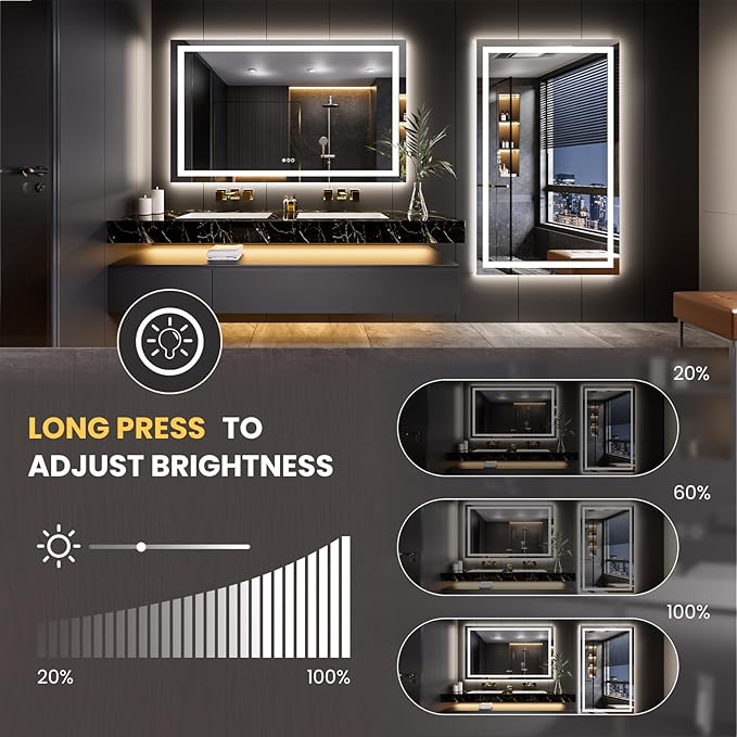 LOAAO 80"X40" LED Mirror for Bathroom, Lighted Bathroom Mirror with Lights, Anti-Fog, Dimmable, Memory Function, Clear Reflection