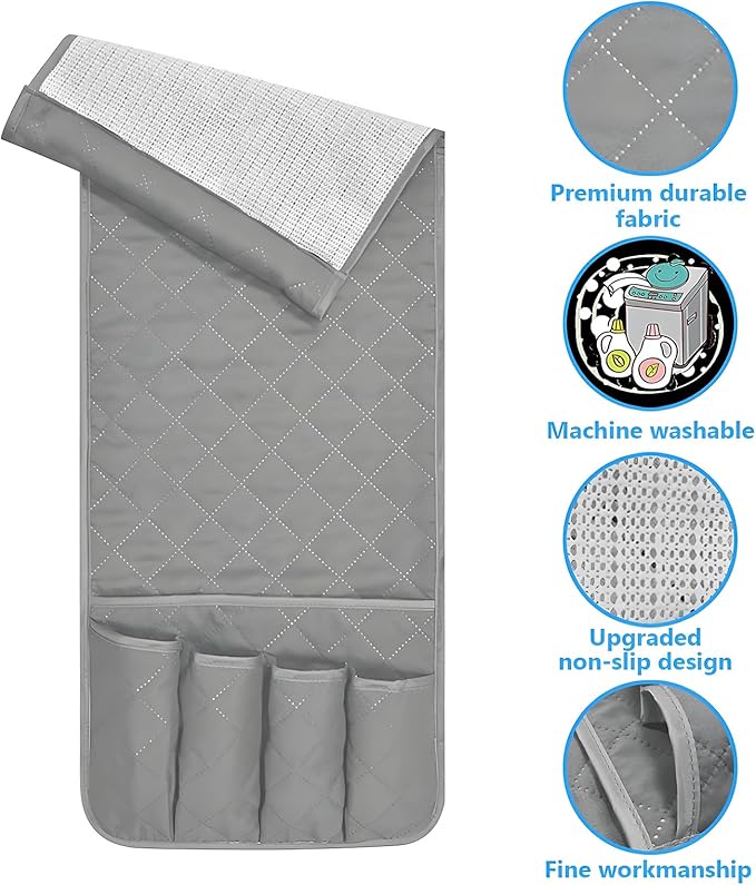 Sofa Armrest Organizer Non-Slip Arm Chair Bedside Caddy Storage Organizer for Recliner Couch with 5 Pockets for Cell Phone TV Remote Control Magazines (Grey)