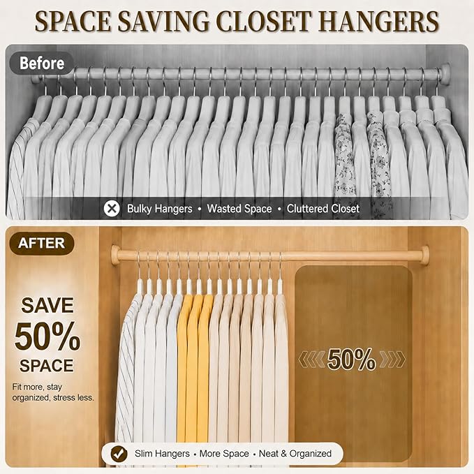 Velvet Hangers 50 Pack, Non Slip Clothes Hangers with Shoulder Notches, Slim Felt Hanger with 360° Swivel Hook, Space-Saving, for Coat, Shirt, Pants, Dress, Suits, White
