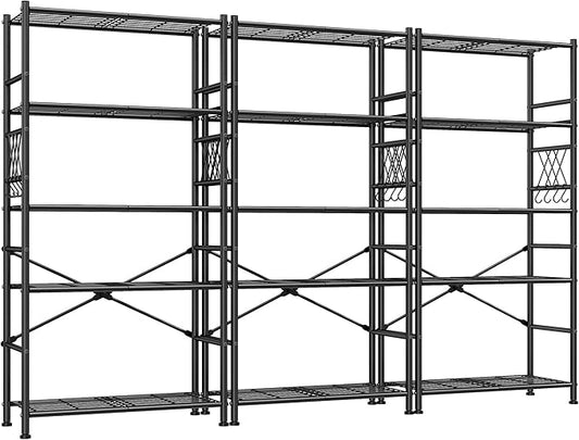 5-Storage Shelves Wire Shelving with Hooks, Metal Shelving Units Shelf Organizer, Wobble-Free Storage Rack with Adjustable Leveling Feet for Kitchen Pantry Laundry Bathroom Dorm,12"D x 30"W x 72"H