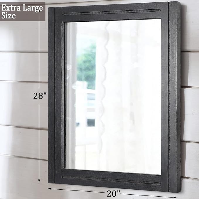 AAZZKANG Large Mirrors for Wall Black 28"x20" Rectangle Wood Framed Mirror Decorative Wall Mirror for Bedroom Living Room