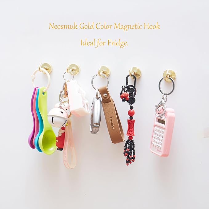 Neosmuk Magnetic Hooks, Heavy Duty 85lb+ Strong Magnet Hook for Cruise Cabins, Cruise Essentials 2026 for Hanging, Metal Wall Refrigerator Hangers (Golden, 10 Pack)