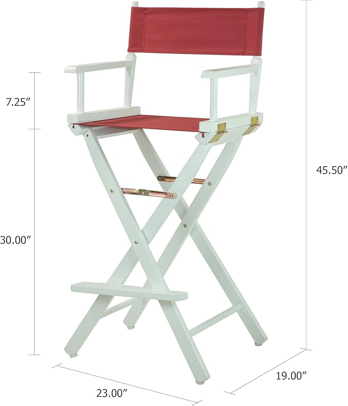 Casual Home Director's Chair ,White Frame/Burgundy Canvas,30" - Bar Height