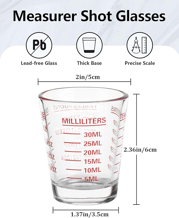 SAIAOKJ Shot Glasses Measuring Cup Set 6 Pack Espresso Shot Glasses Liquid Heavy Glass 26-Incremental Measurement 1 OZ,2 TBS,6 TSP,30 ML Kitchen Tools(Red)