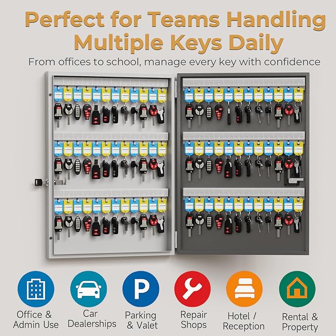 72 Key Key Lock Box Wall Mount, Smart Key Management Cabinet with App, Key Access Log Tracking, Digital Keypad, Bluetooth & WiFi Unlock (Sold Separately) for School, Office, Business