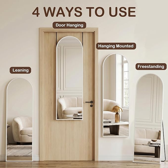 Antok Full Length Over-the-Door Hanging Mirror - Freestanding Wall Mount Leaning Body Mirror for Bedroom Living Room Entryway, 48" L x 14" W, White