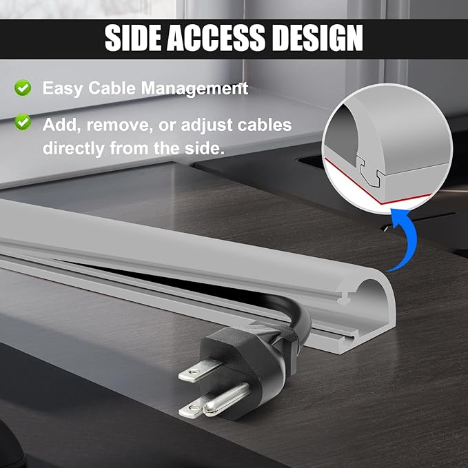 Wall Cord Hider, Flexible Self-Adhesive Wire Cover, Side-Open Cable Raceway for Cords on Wall, Cord Concealer for Mounted TV, Home Theater & Office (Gray, Regular-118inch)