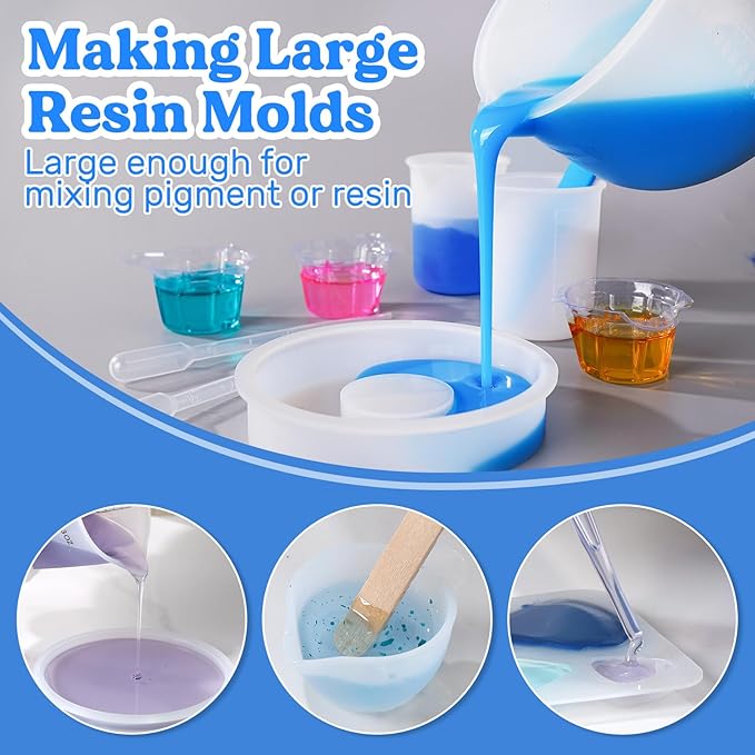 LET'S RESIN Silicone Measuring Cups, 600ml/20oz&100ml Accurate 2 Scales Durable Measuring Cups, Thicker&Non-Stick Resin Mixing Cups, Silicone Stirring Stick, Easy Clean Resin Supplies for Resin Mixing