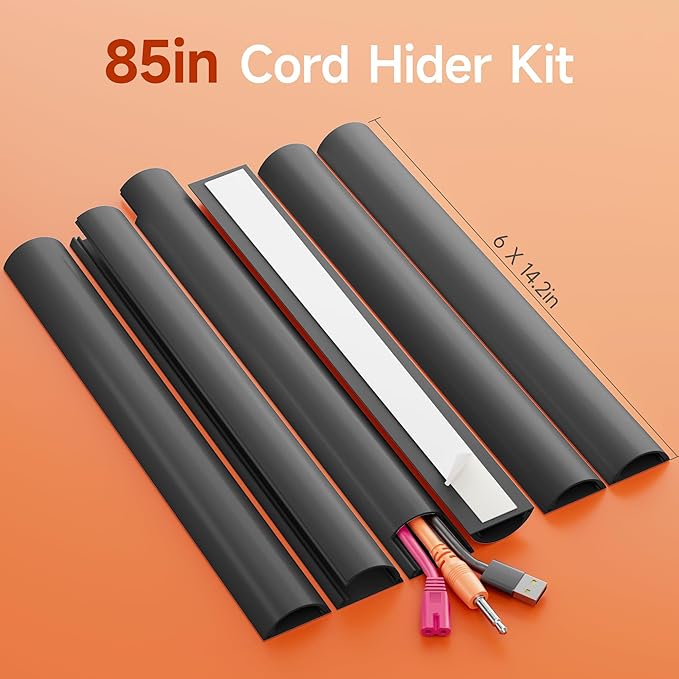 Delamu 85in Adhesive Cord Hider Wall, Mounted TV Cord Cover Kit, Multiple Cable Raceways for Wall Corner, Wire Cover Hiders for 2-3 Cables, 1.57" W X 0.59" H, Black