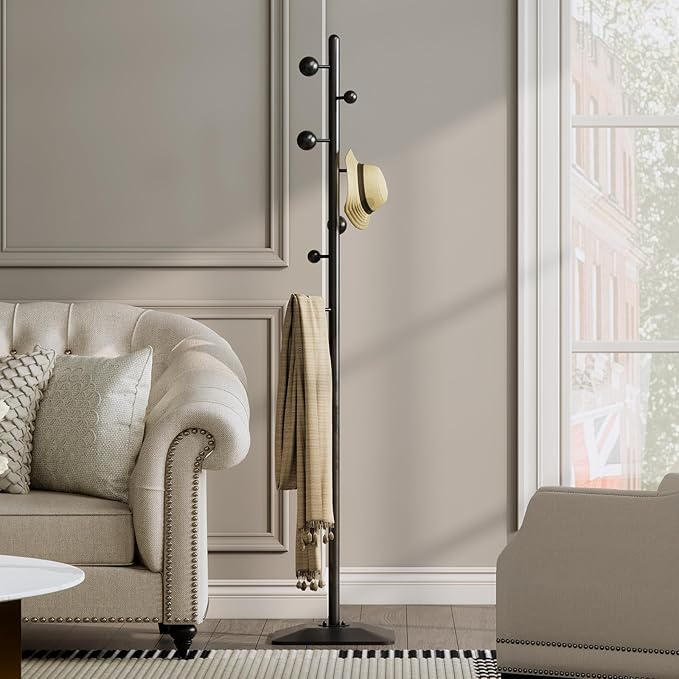 Coat rack freestanding,Coat tree freestanding heavy duty with 7 ball hooks,Coat hanger stand with metal base for entryway hallway bedroom
