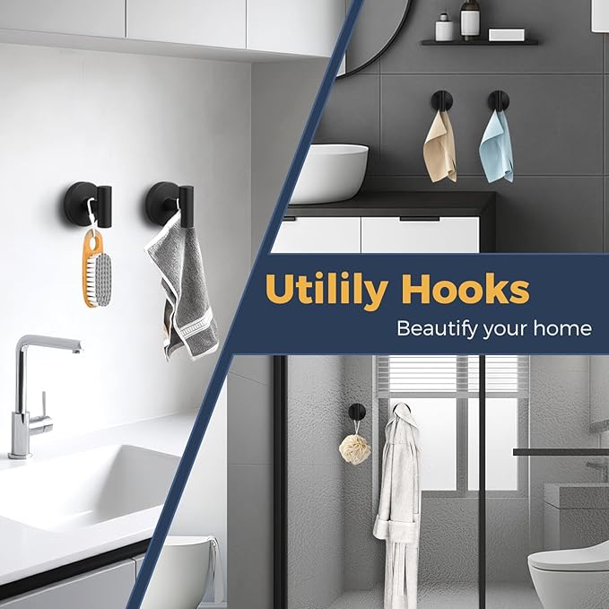 Heavy Duty Suction Cup Hooks for Glass Window,Tile,Mirror,Removable Shower Hooks for Inside Shower,Metal Towel Hooks for Bathroom,2 Pack(Black)