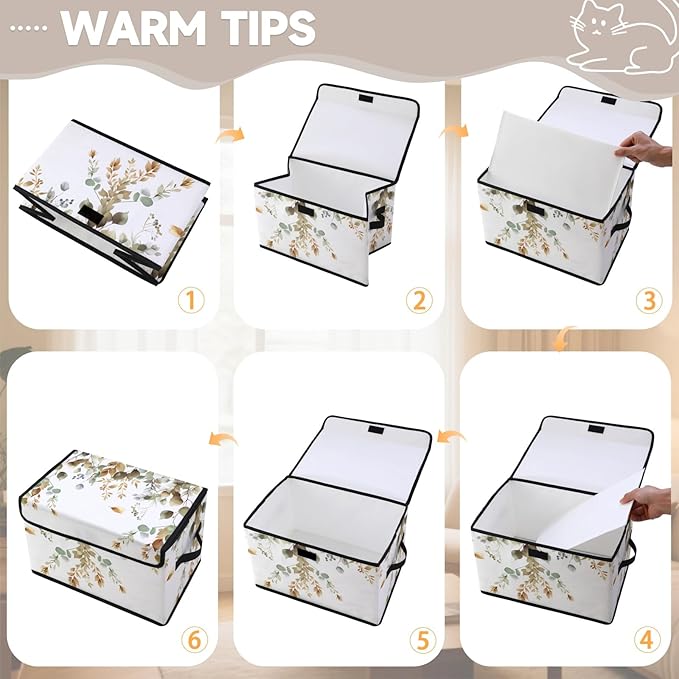 Stackable Storage Bins with Lids,Closet Organizers Fabric Box for Home and Office,Blanket Clothes Organizers,Under Bed Storage Containers 3 Pack