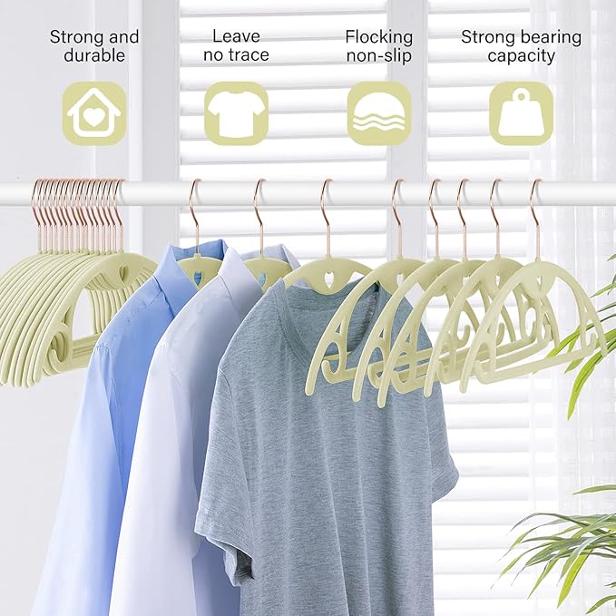 Velvet Hangers 50 Pack: Felt Clothes Hangers Heavy Duty Shirt Sweater Hangers No Shoulder Bump Non Slip Slim Thin Coat Hangers for Closet - Ivory