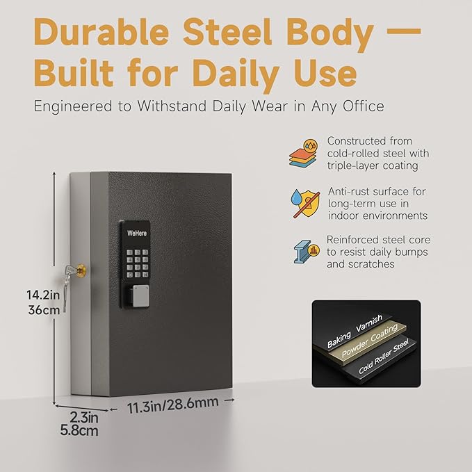 32-Key Smart Key Lock Box (Plus) Wall Mount – Commercial Key Management Cabinet with App, Keypad, Bluetooth & WiFi Unlock (Sold Separately), Access Log Tracking Keys for Rental, Office,Car