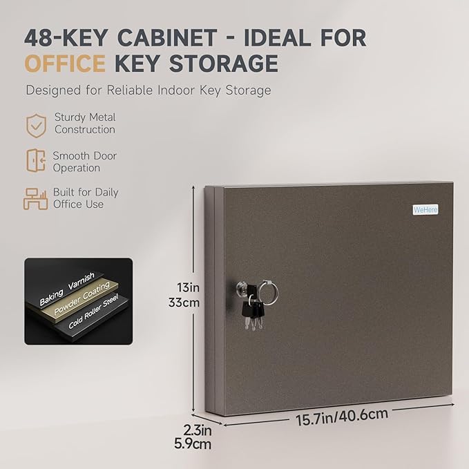 48 Key Lock Box, Key Cabinet with Key Management App (Track Key Borrow/Return), Security Key Holder Wall Mount Lockbox for School, Office, Hotel, Property Management