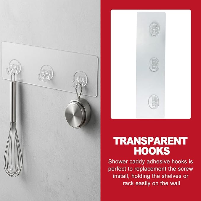 4 Pack Shower Caddy Adhesive Replacement and Shower Shelf Non-Slip Pads, No Drilling Waterproof Adhesive Hooks, Transparent Strips for Tile and Glass Bathroom Storage