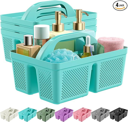 4 Pack Portable Shower Caddy, Integrated Handle, Reinforced Plastic, Organizer Storage Bathroom Supplies and Beauty Products, Cleaning Supplies, Shower Basket for Home, Dorm, Shelf and Cabinet
