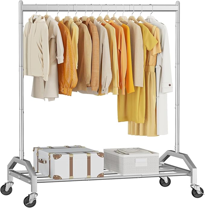 Wiracks Clothes Rack Clothing Rack with Wheels Rolling Clothing Rack for Hanging Clothes Garment Rack Loads 300 LBS for Bedroom, Laundry Room, Retail Store (Silver)