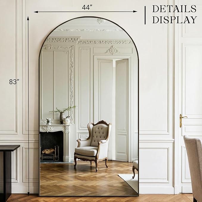 MISSDAY Large Arched Full Length Mirror, 83"x44" Oversized Full Body Mirror with Stand, Floor Mirror Long Free Standing, Leaning or Hanging, Frame Wall-Mounted Mirrors Wall Mirrors for Bedroom, Black
