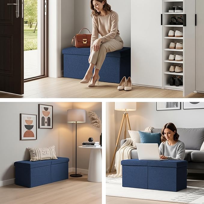 30.5-INCH Storage Ottoman Bench, Footrest with Storage, End of Bed Bench Coffee Table for Living Room, Bedroom, Entryway, Blue