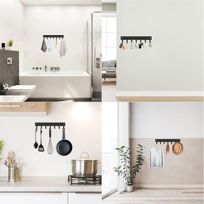 2 Pack Key Holder for Wall, Key Hooks with 7 Hooks, Self-Adhesive Key Hanger – No Drilling Required, Hallway Wall Mount Keychain, Key Rack Wall Mount for Corridor, Living Room, Garage (Grey)