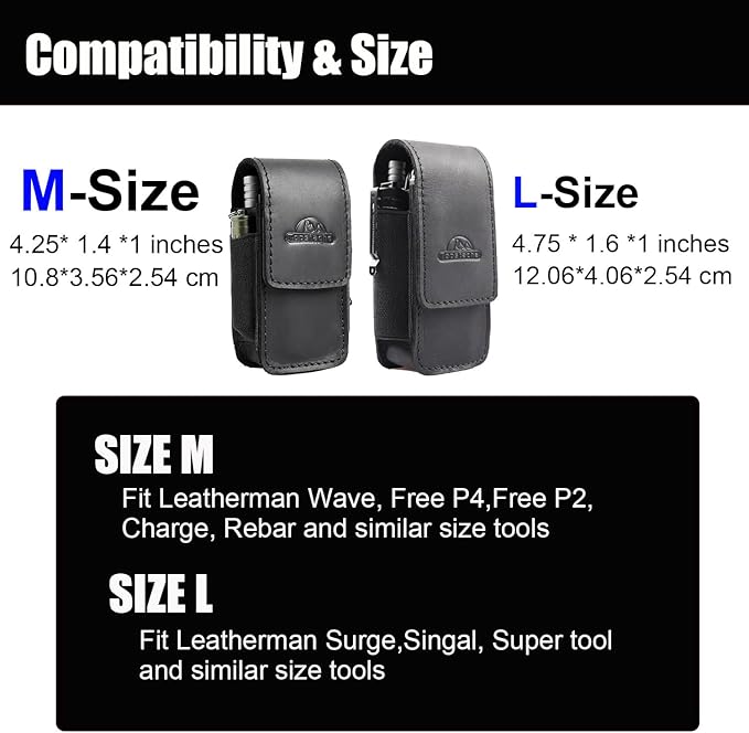 Topstache Leather Multitool Sheath with Belt Clip - EDC Multi Tool Holster for Folding Tool - Leather EDC Holster Pouch Belt Organizer - Magnetic Closure Multitool Case Sheath, M,Black