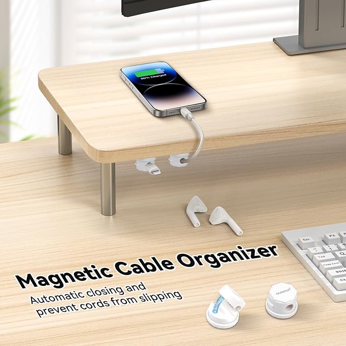 aceyoon 8 Pack Magnetic Cable Clips Cord Holder, Desk Cable Management [1s Lock] Rotatable Spring Cable Clips Adhesive Wire Management for USB Charger Cord, Nightstand, Car, Office, Home (White)