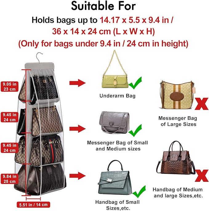 Lirex Handbag Hanging Purse Organizer for Closet, 8 Pocket Handbag Storage Organizer Hanger Oxford Cloth Closet Organizer for Family Closet Bedroom, Foldable and Universal Fit, Blue